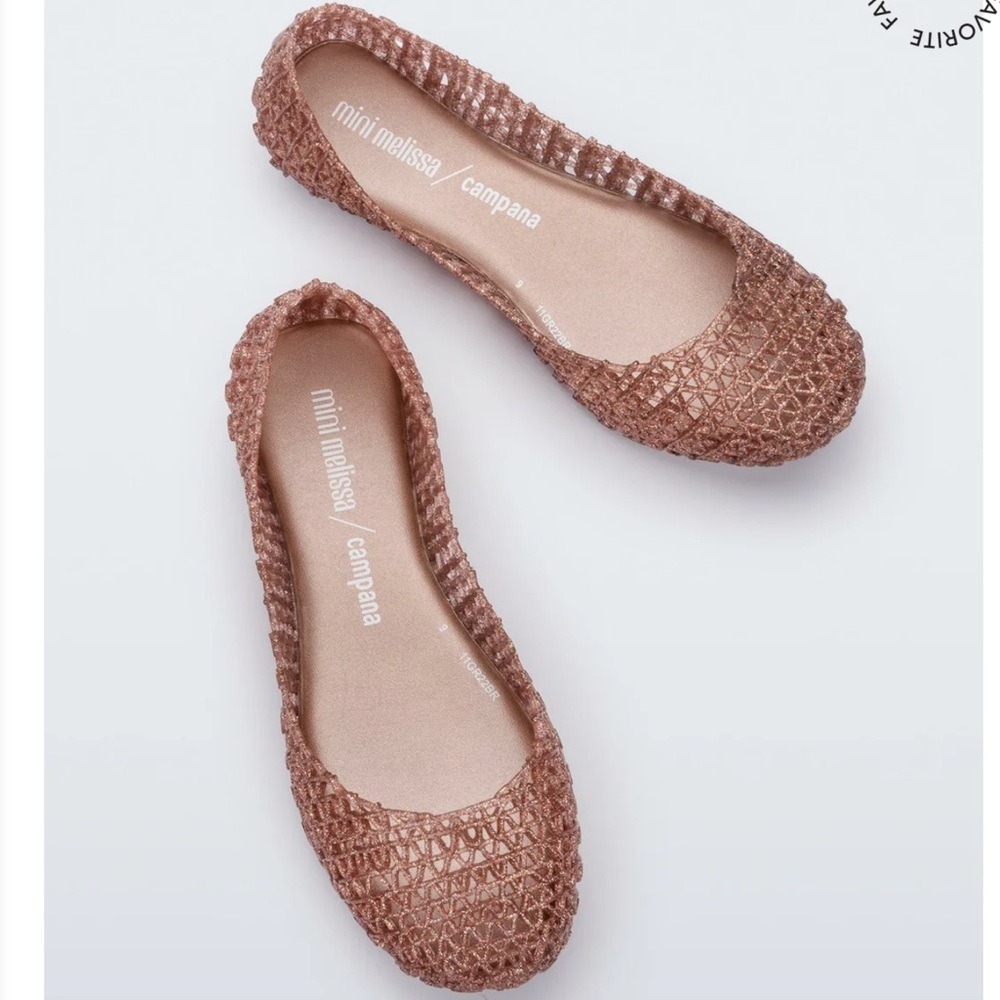 Mini Melissa Campana Papel Jelly Flats Rose Gold Glitter Size 4 New With Tags